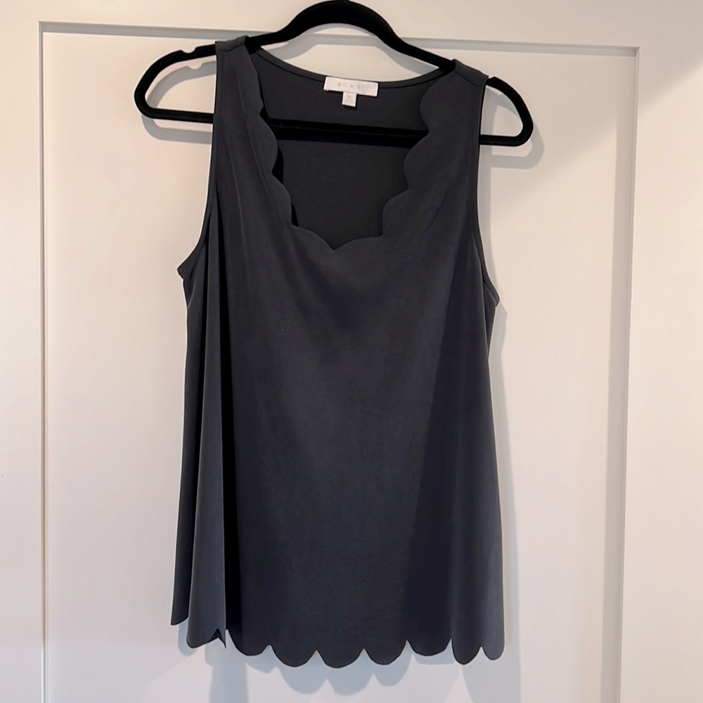 Anthropologie Charcoal Scalloped-Edge Sleeveless Tank